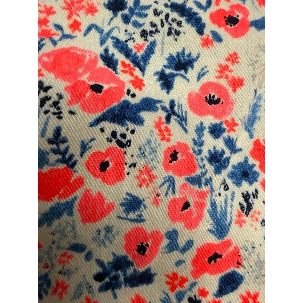 OshKosh B'gosh Girls Floral Skinny Pants Size 7 Cotton Stretch Pink Blue Pockets